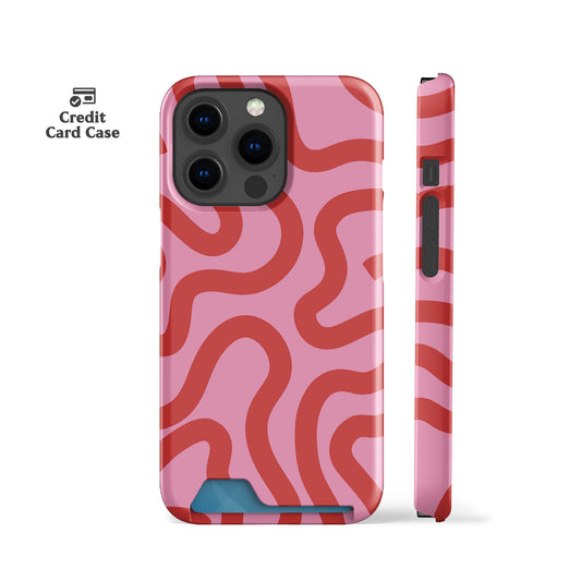 Boho Line Art Hot Pink Card Case