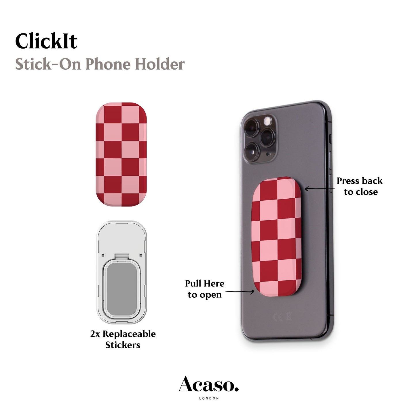 Bright Red Checkered Phone Grip