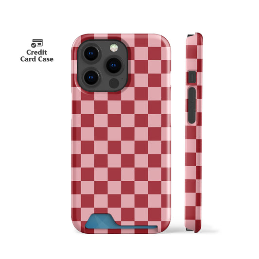 Bright Red Checkers Card Case