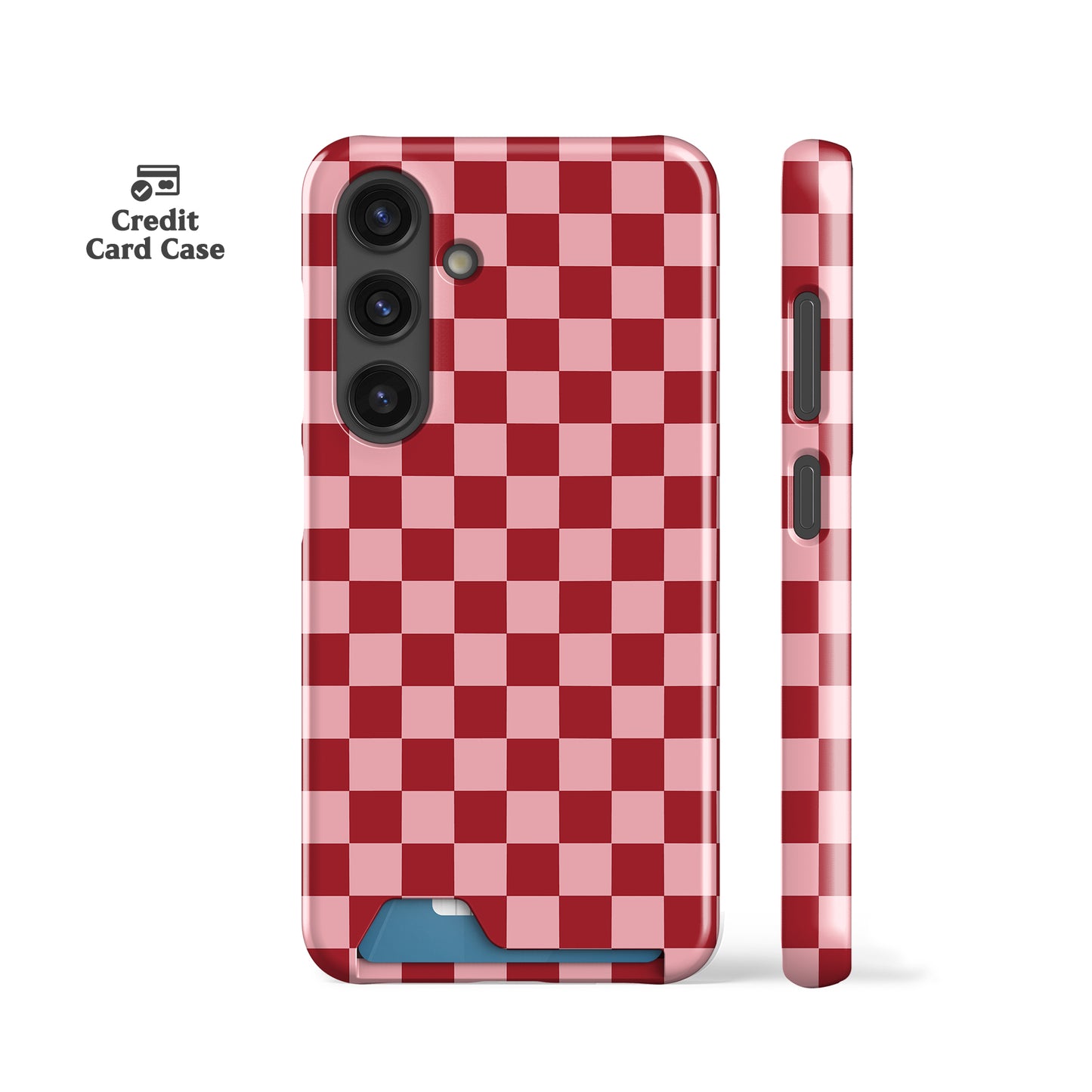 Bright Red Checkers Card Case