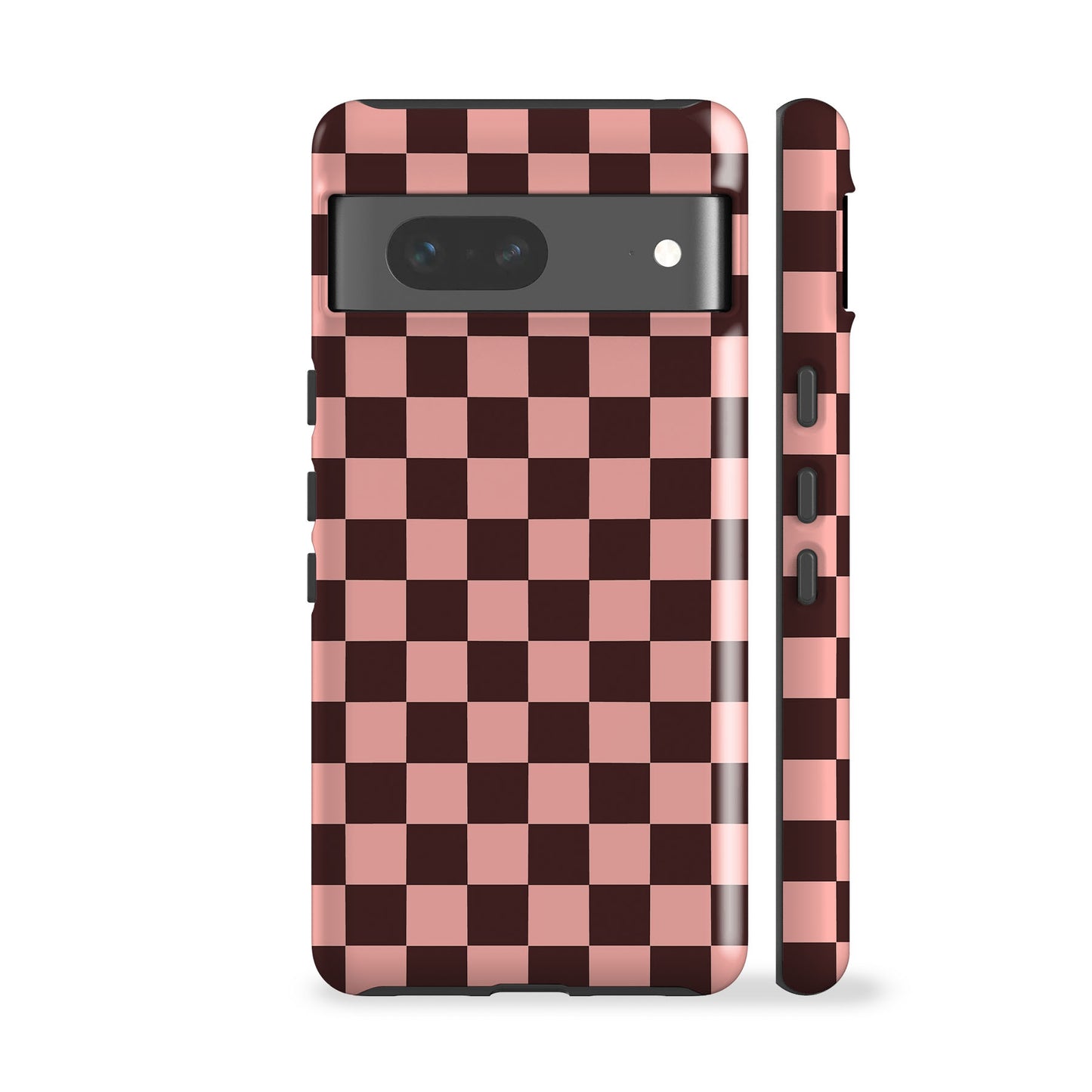 Brown Peach Checkered Phone Case