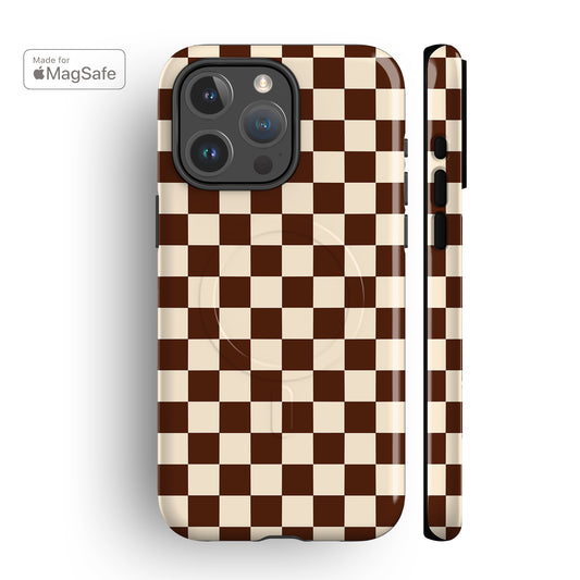 Cocoa Brown Checkered MagSafe iPhone Case