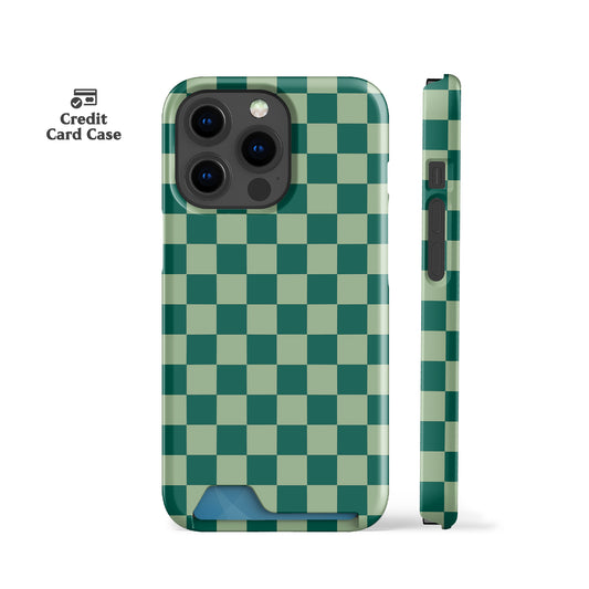 Dark Green Checkers Card Case