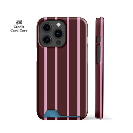 Minimal Maroon Striped Card Case