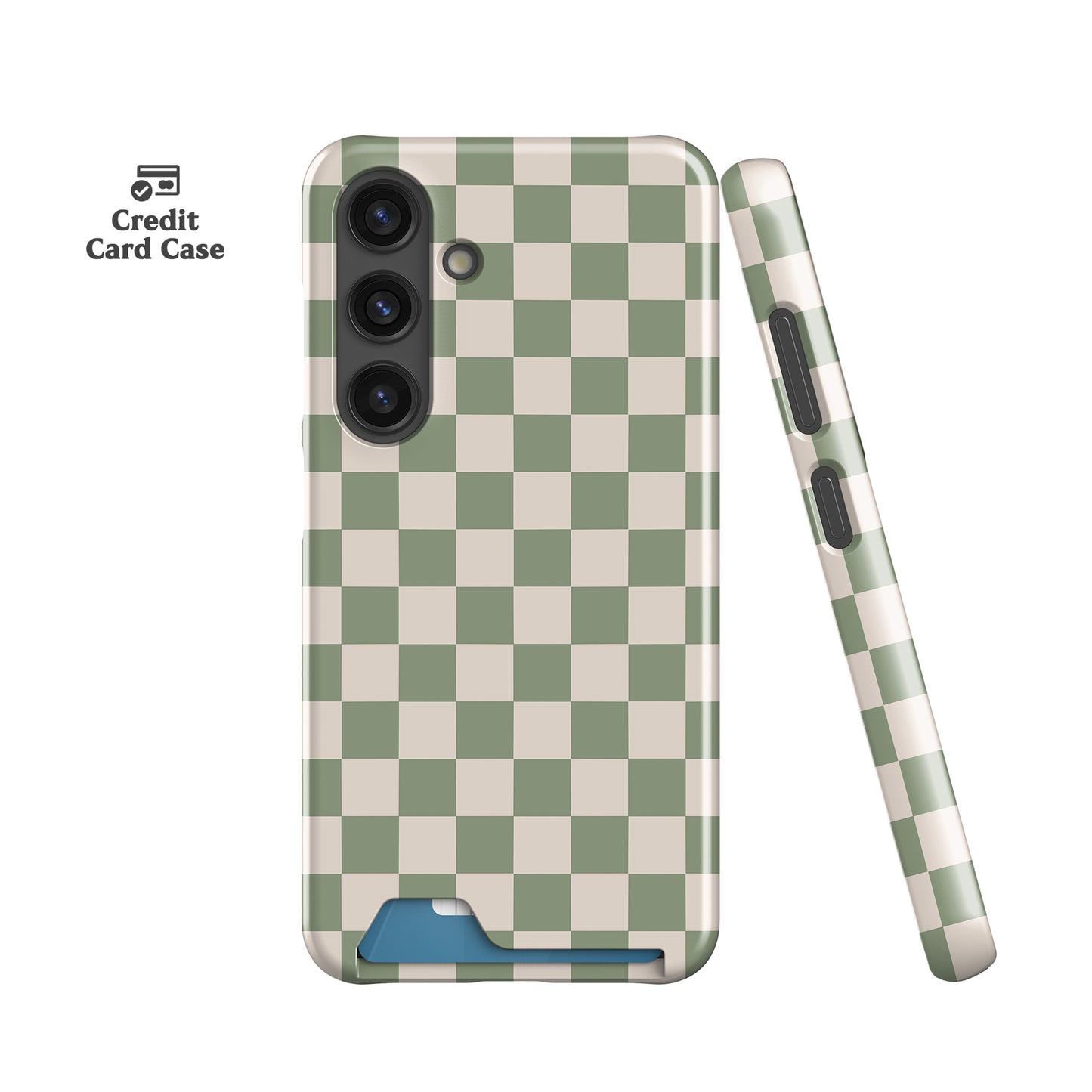 Pale Green Checkered Slim Card Case