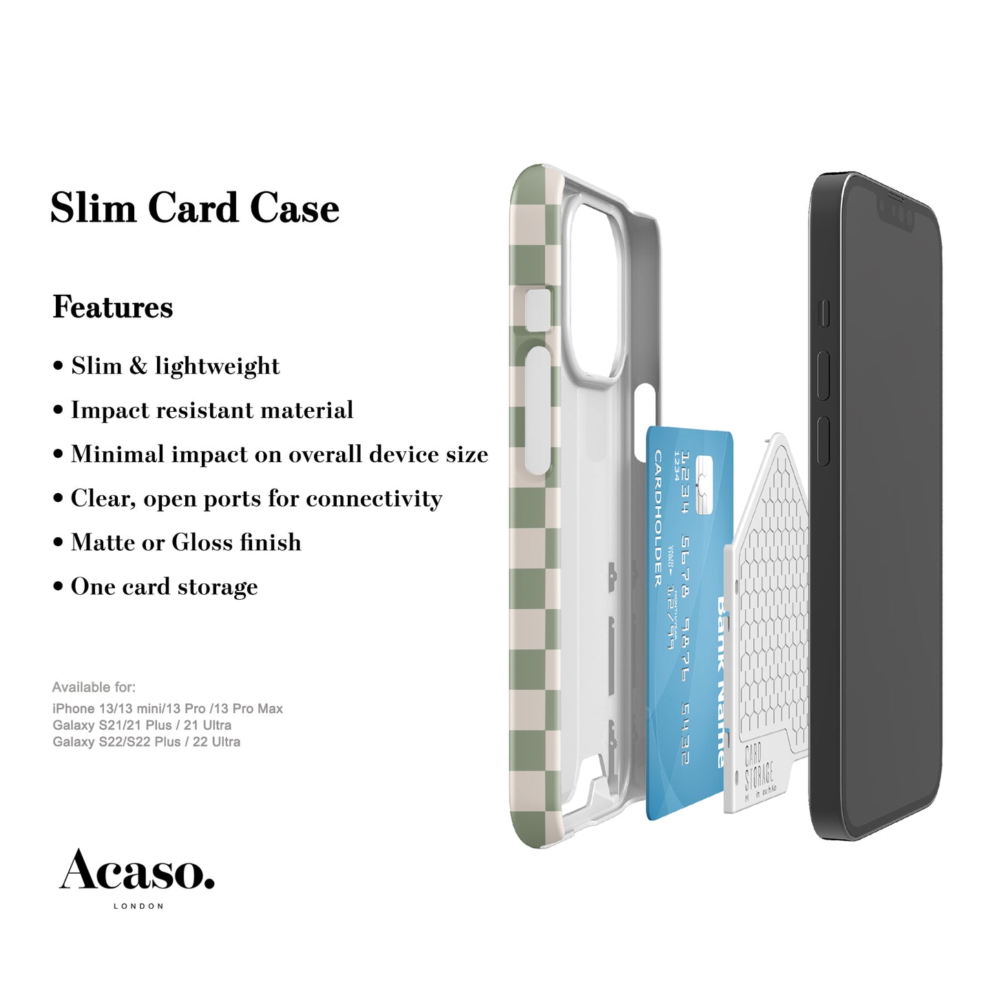 PALE GREEN CHECKERED Slim Card Case