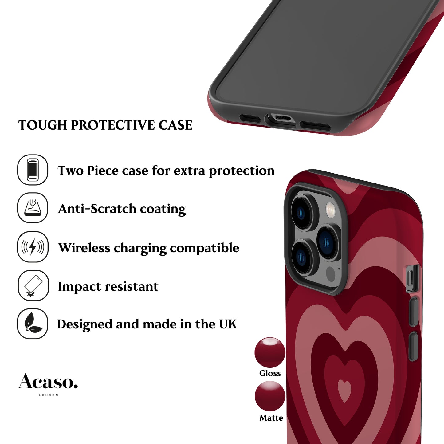 Deep Red Hearts Phone Case