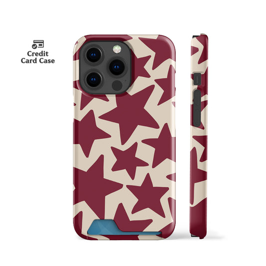 Wonky Stars Burgundy Card Case