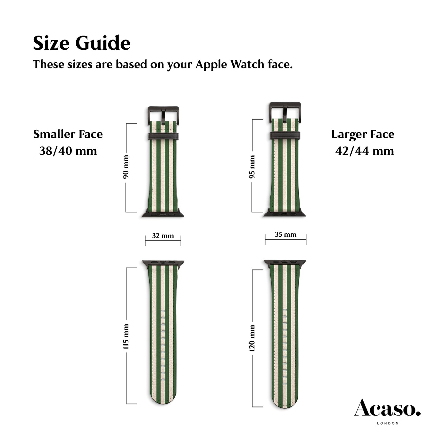 the size guide for a watch face