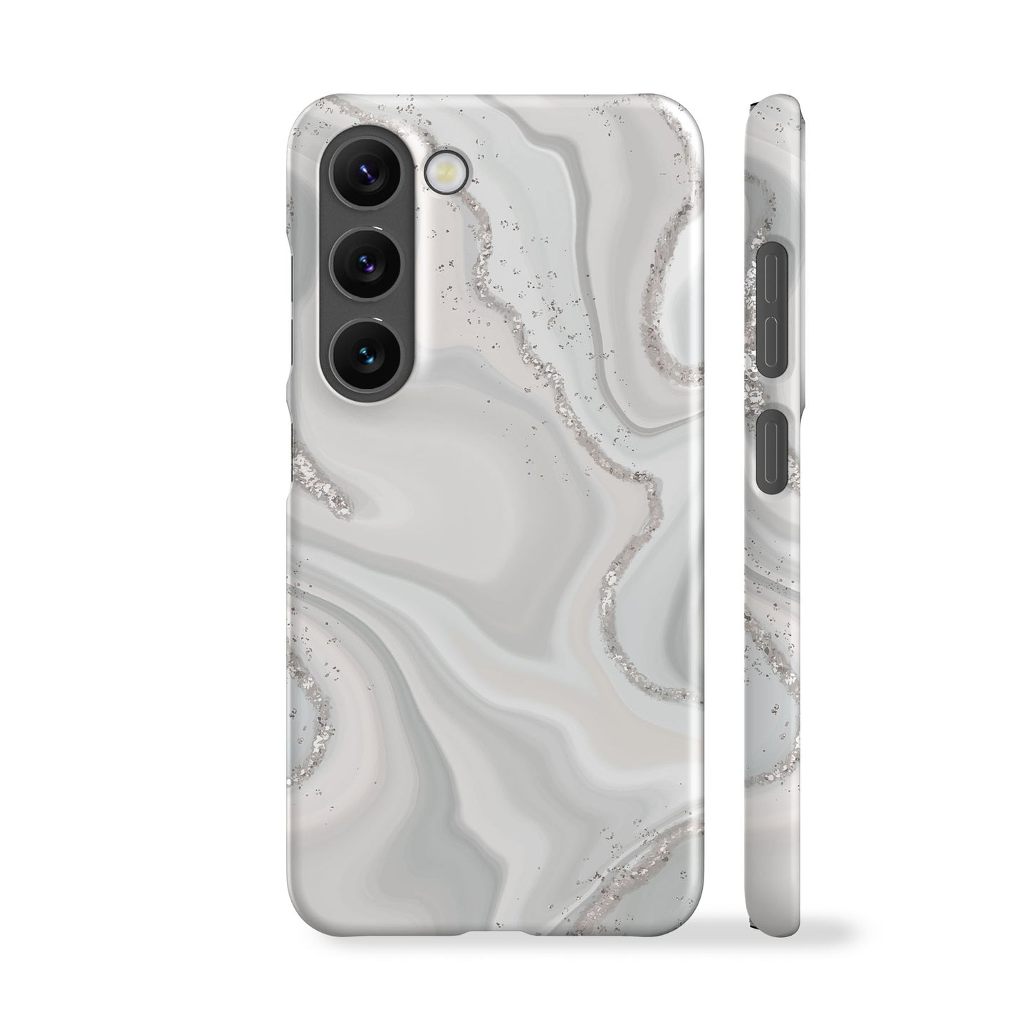 a white phone case with a marble pattern