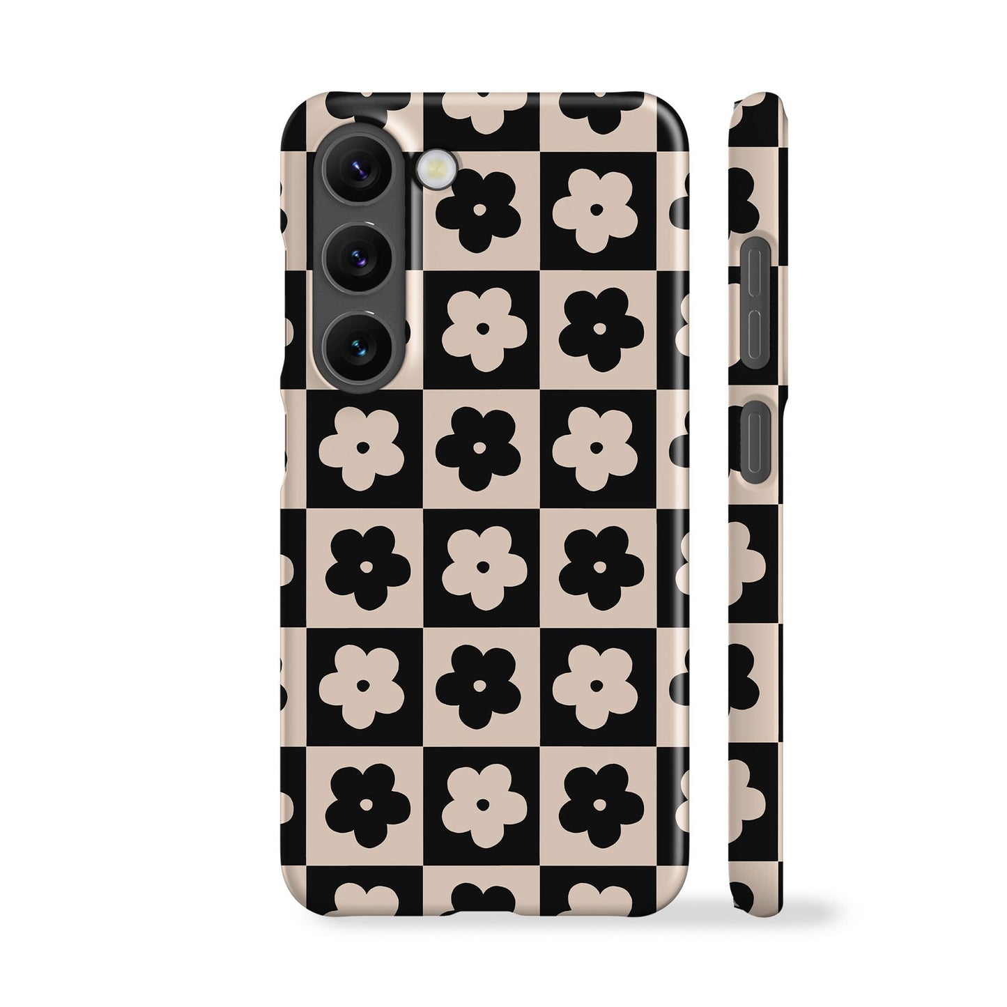 Floral Checkers Black Phone Case