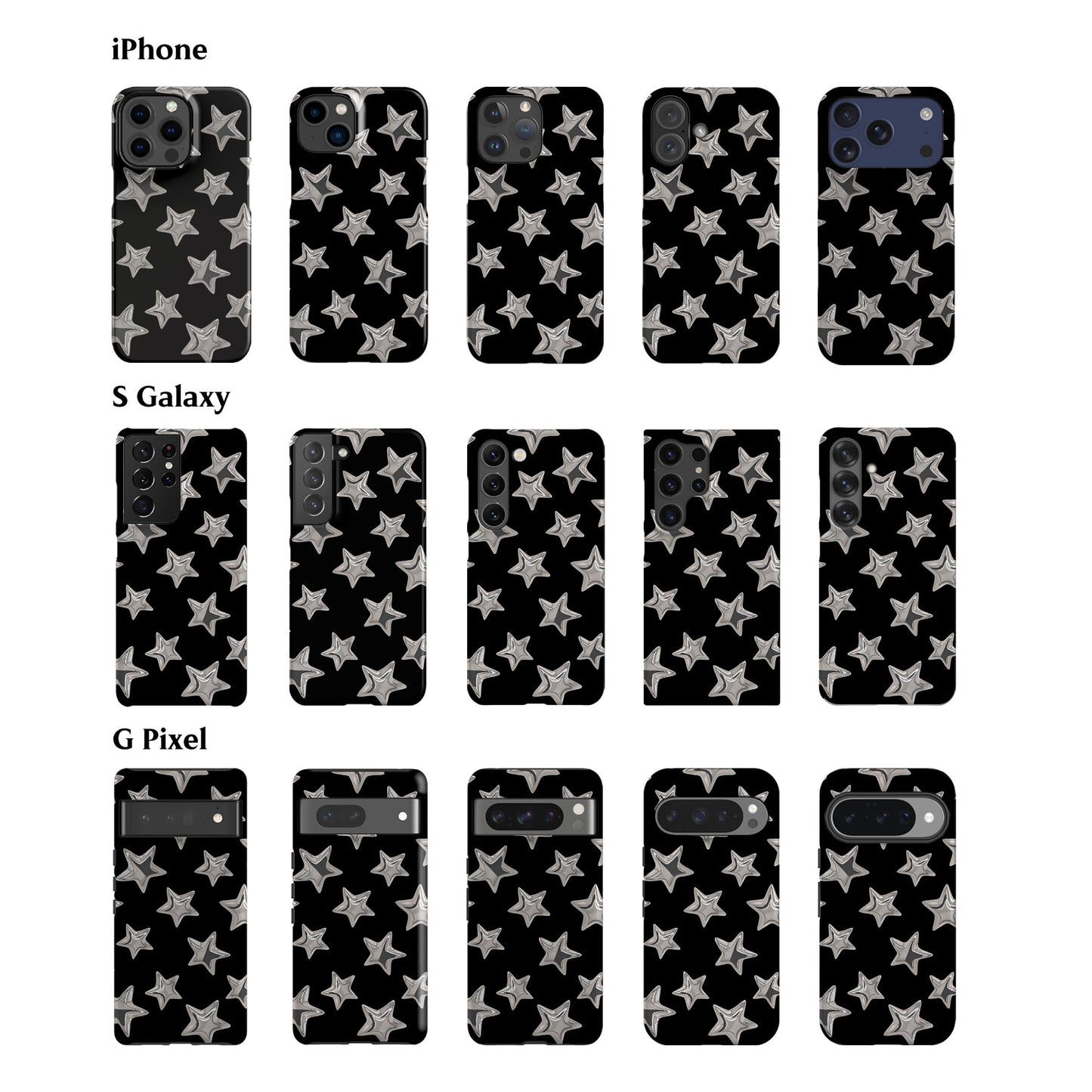3D Stars Black Phone Case