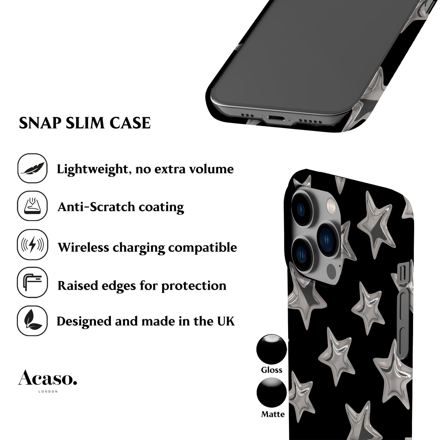 3D Stars Black Phone Case