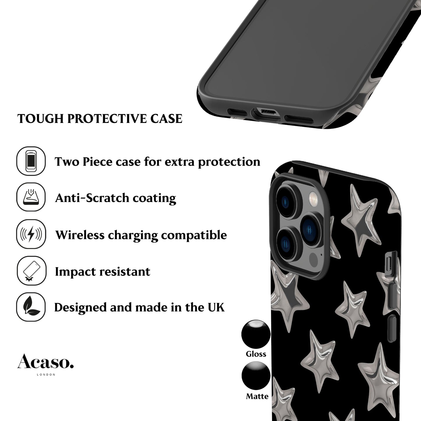 3D Stars Black Phone Case