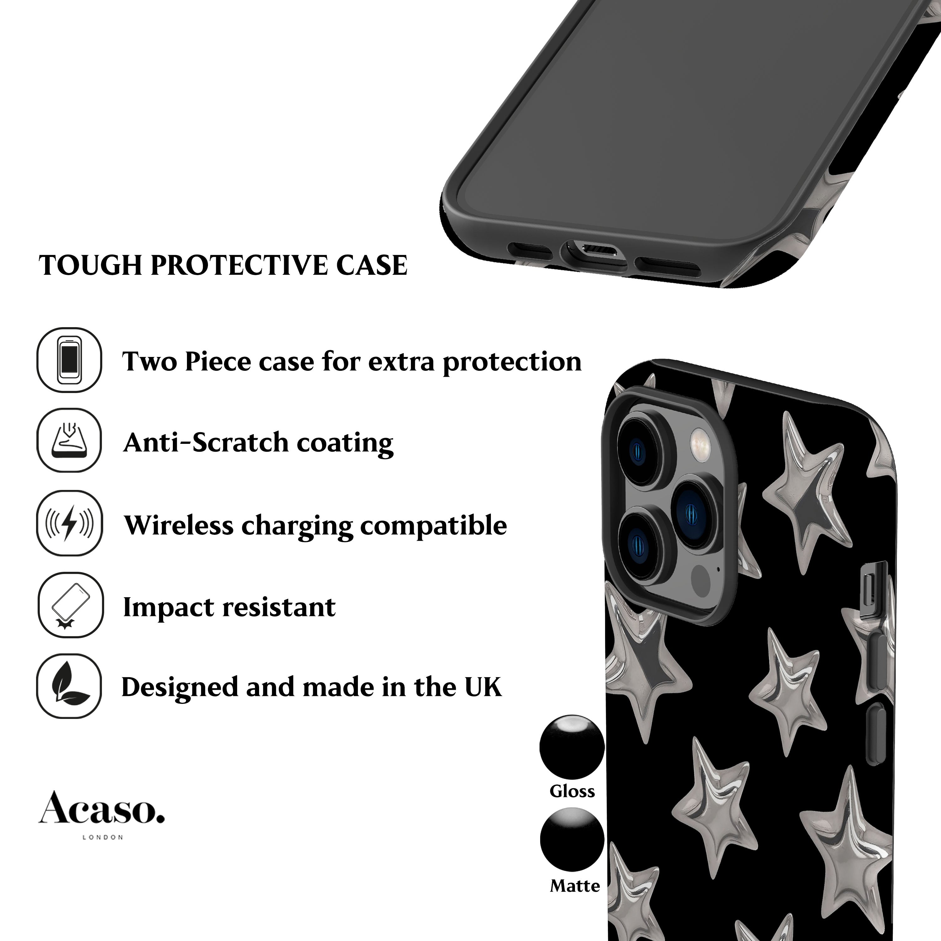 3D Stars Black Phone Case