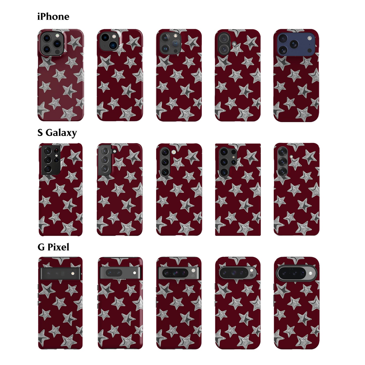 Burgundy 3D Stars Phone Case