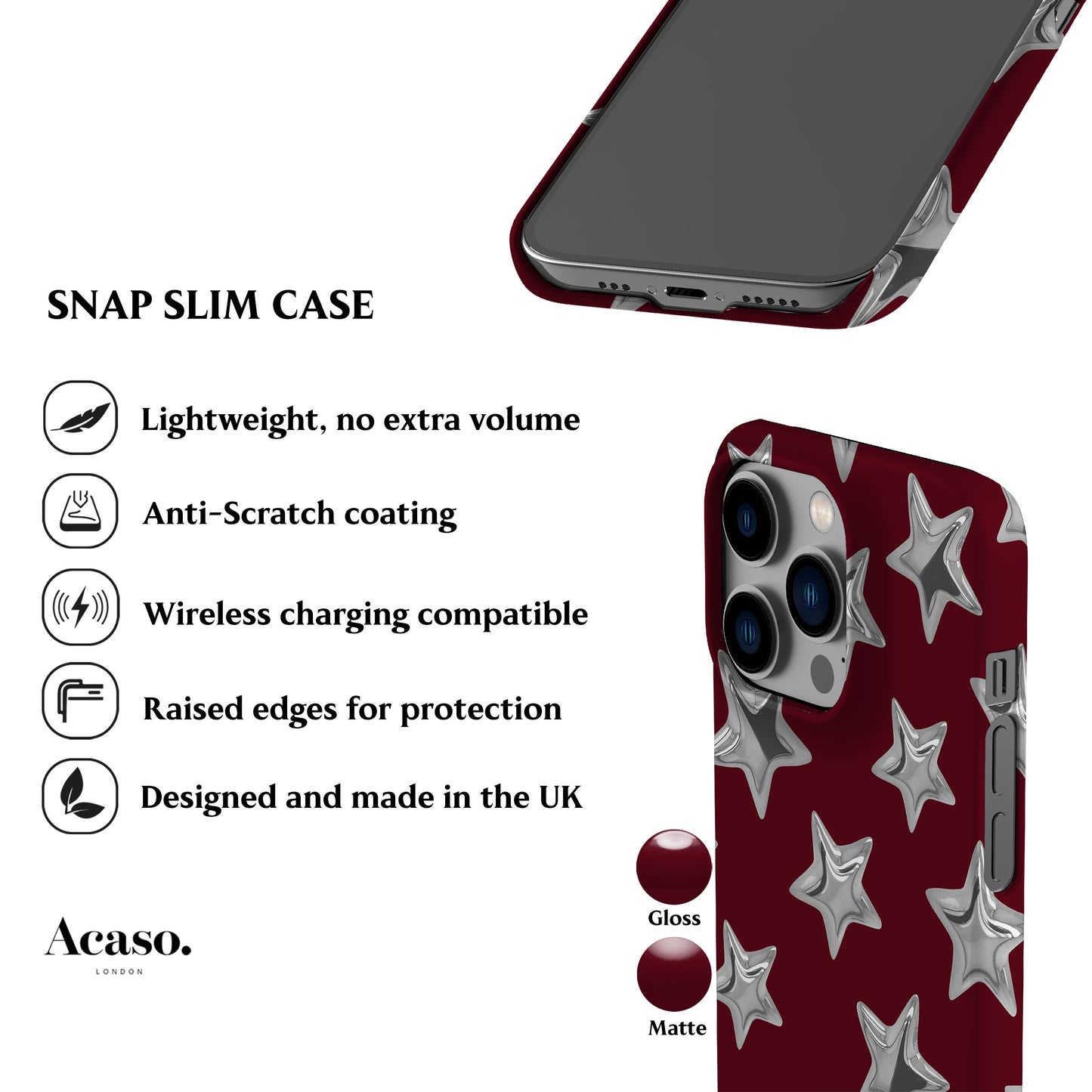 Burgundy 3D Stars Phone Case