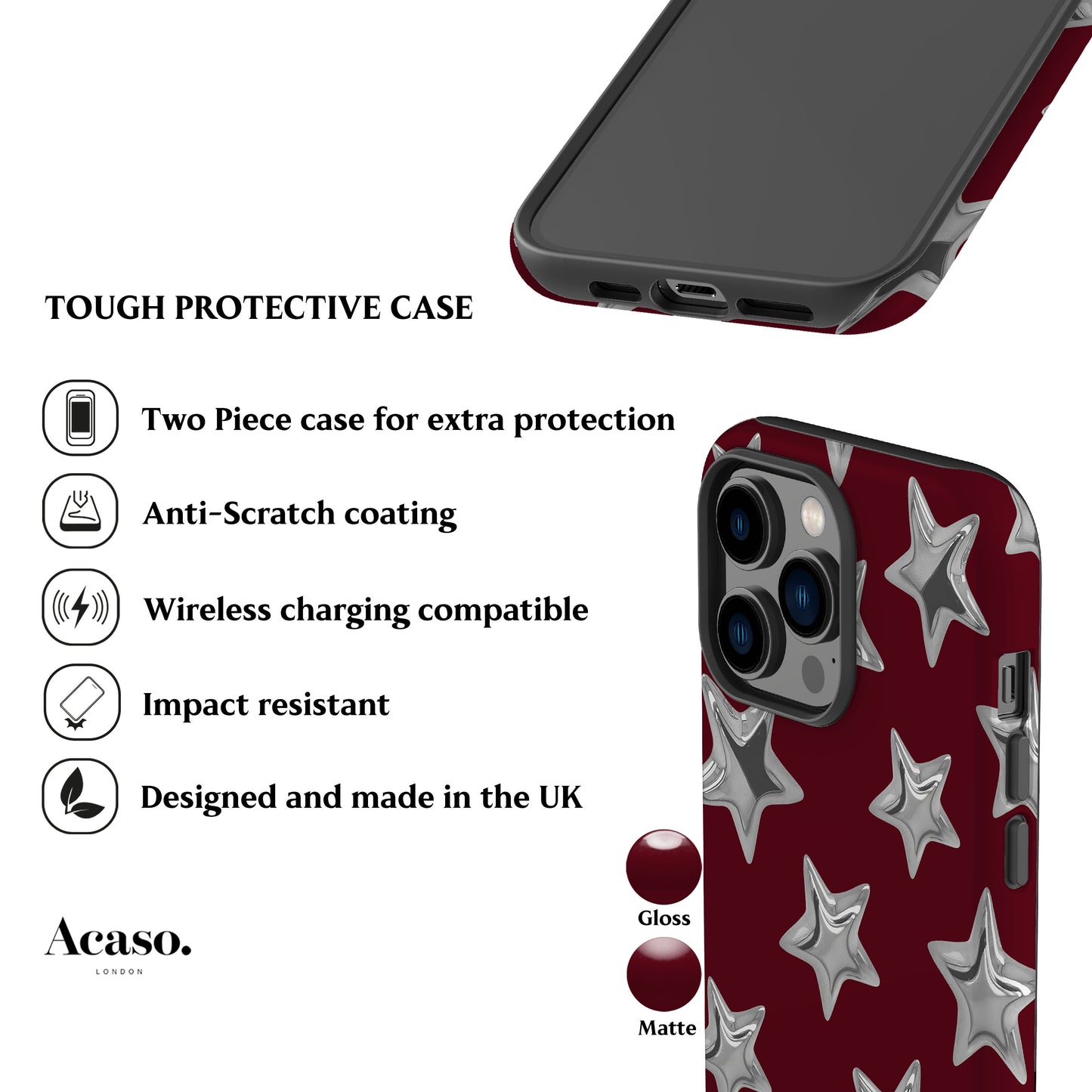 Burgundy 3D Stars Phone Case