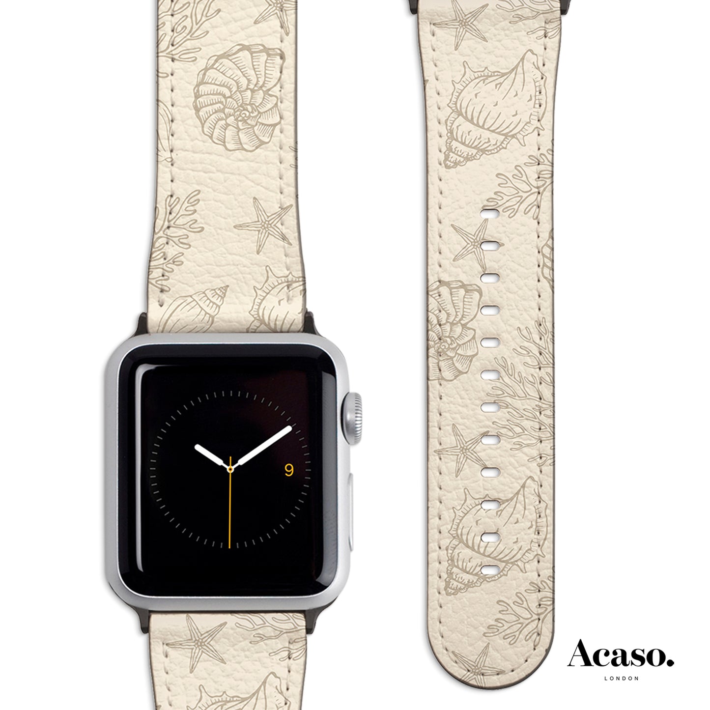 an apple watch with a white floral pattern