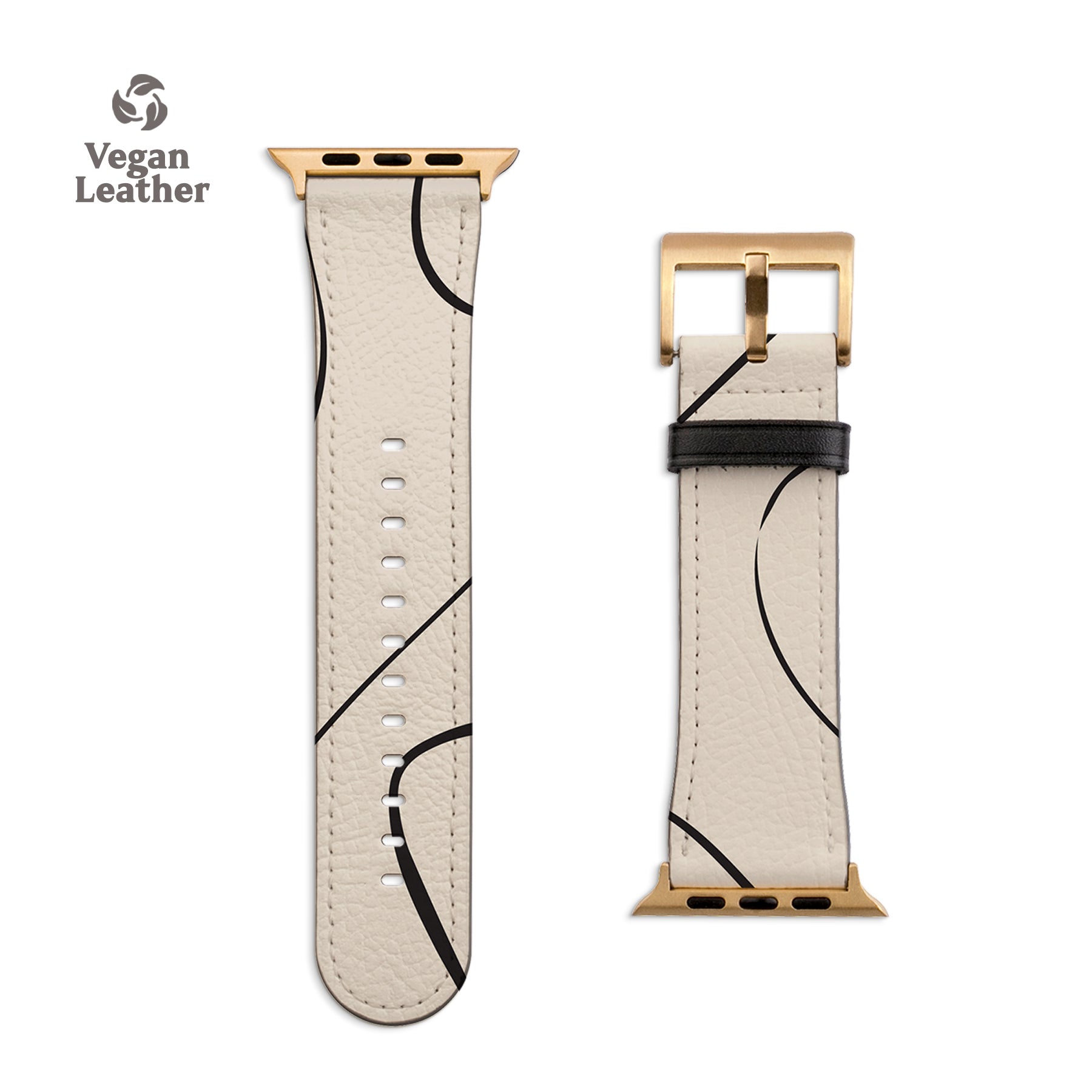 a white watch strap with a gold buckle