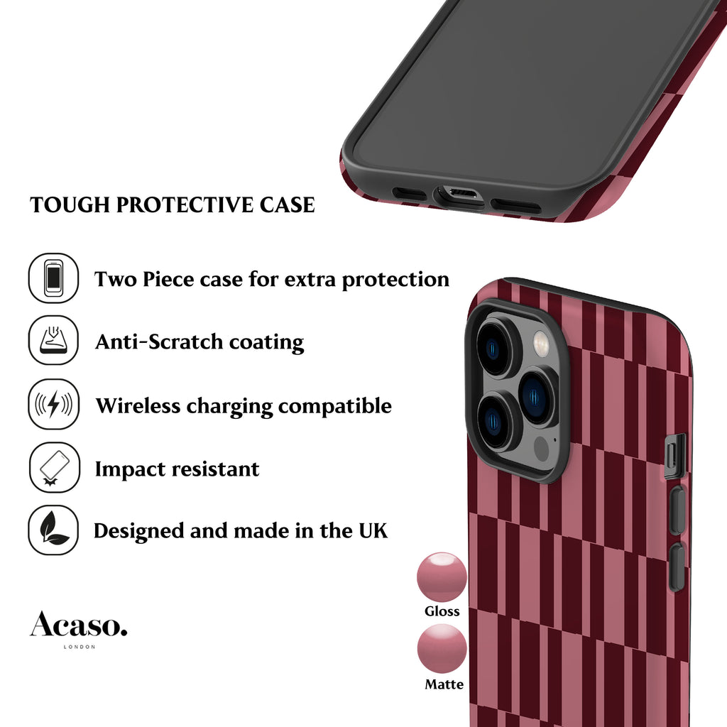Abstract Rose Maroon Check Phone Case