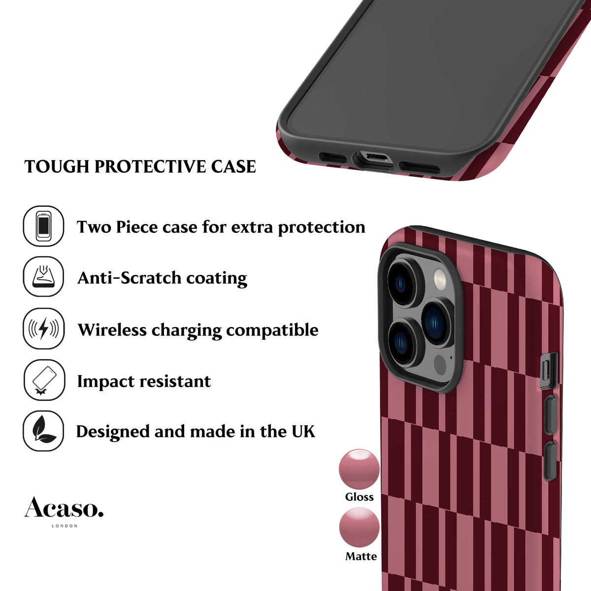Abstract Rose Maroon Check Phone Case