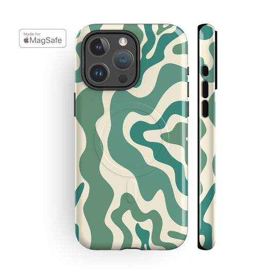 Abstract Wavy Green MagSafe iPhone Case