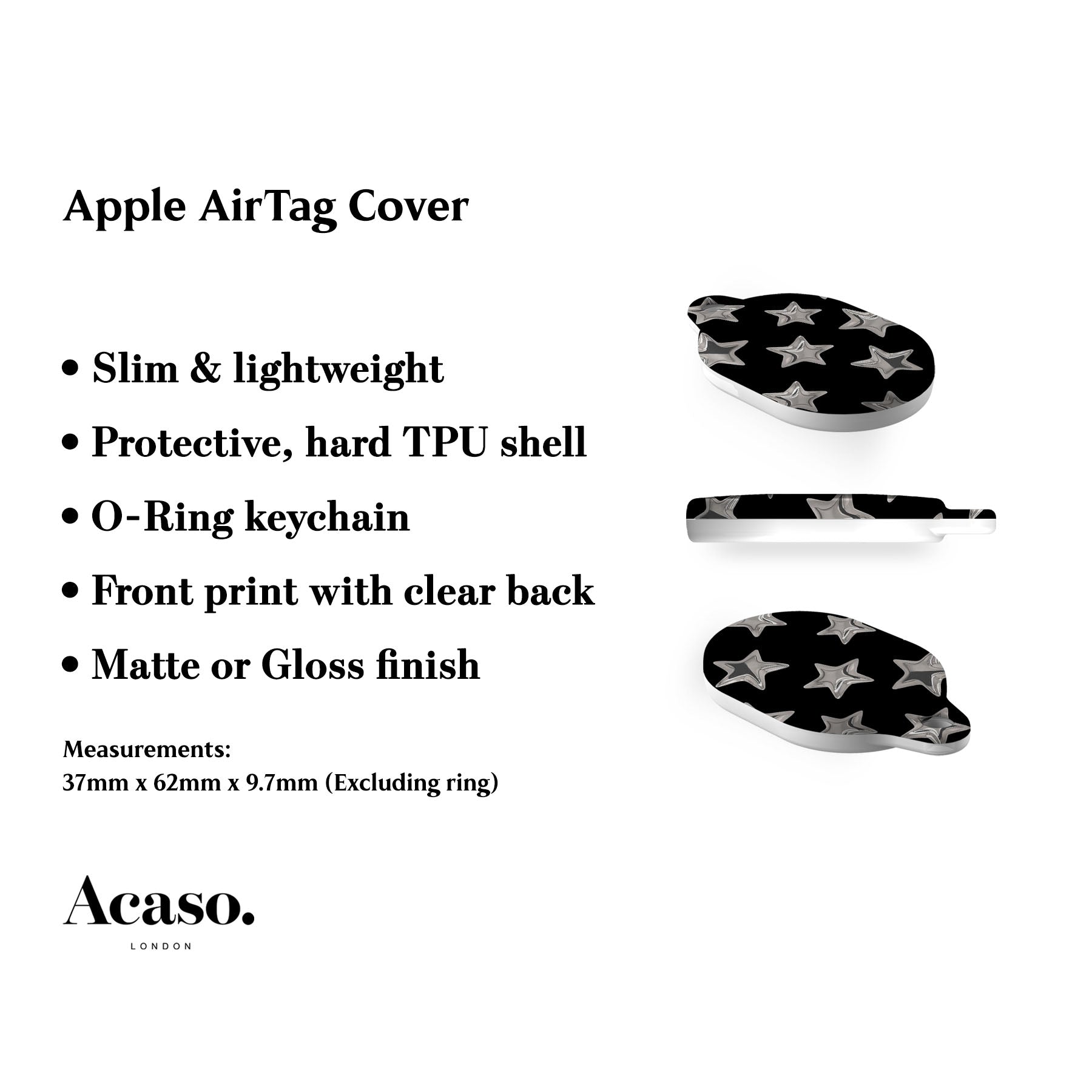 3D Stars Black AirTag Holder