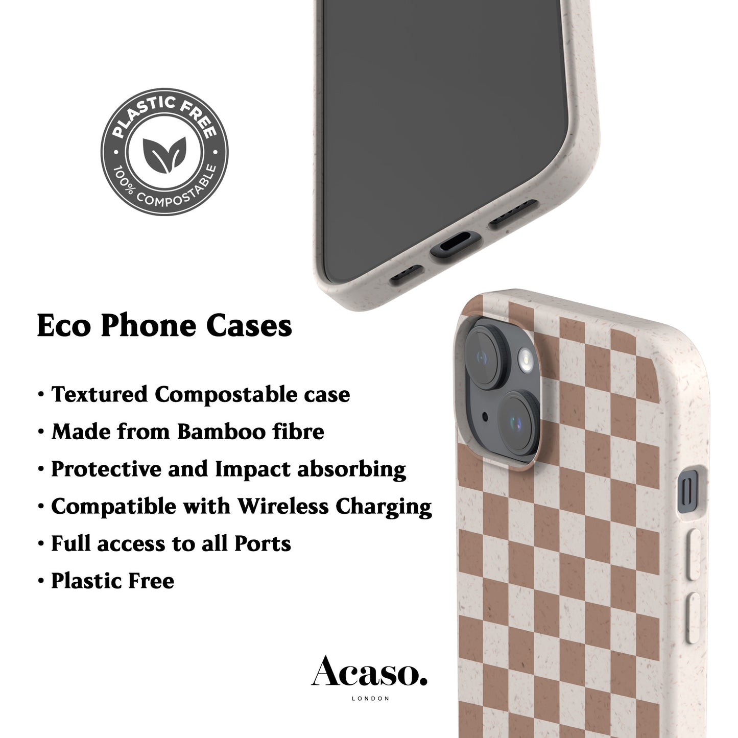 Beige Checkered Eco-Friendly Phone Case