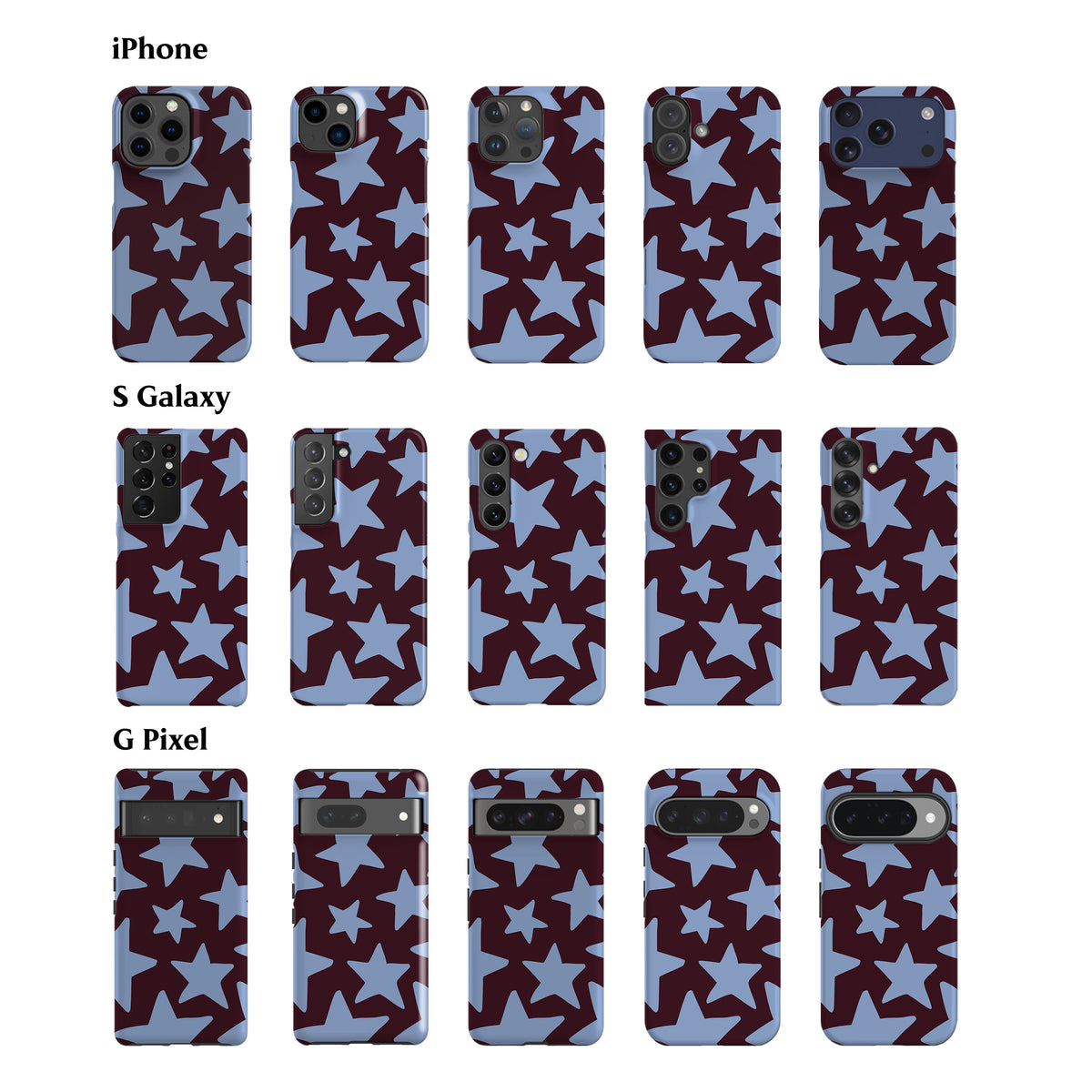 Big Wonky Stars Burgundy Blue Phone Case