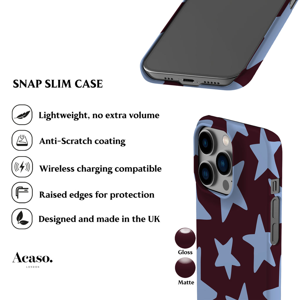 Big Wonky Stars Burgundy Blue Phone Case