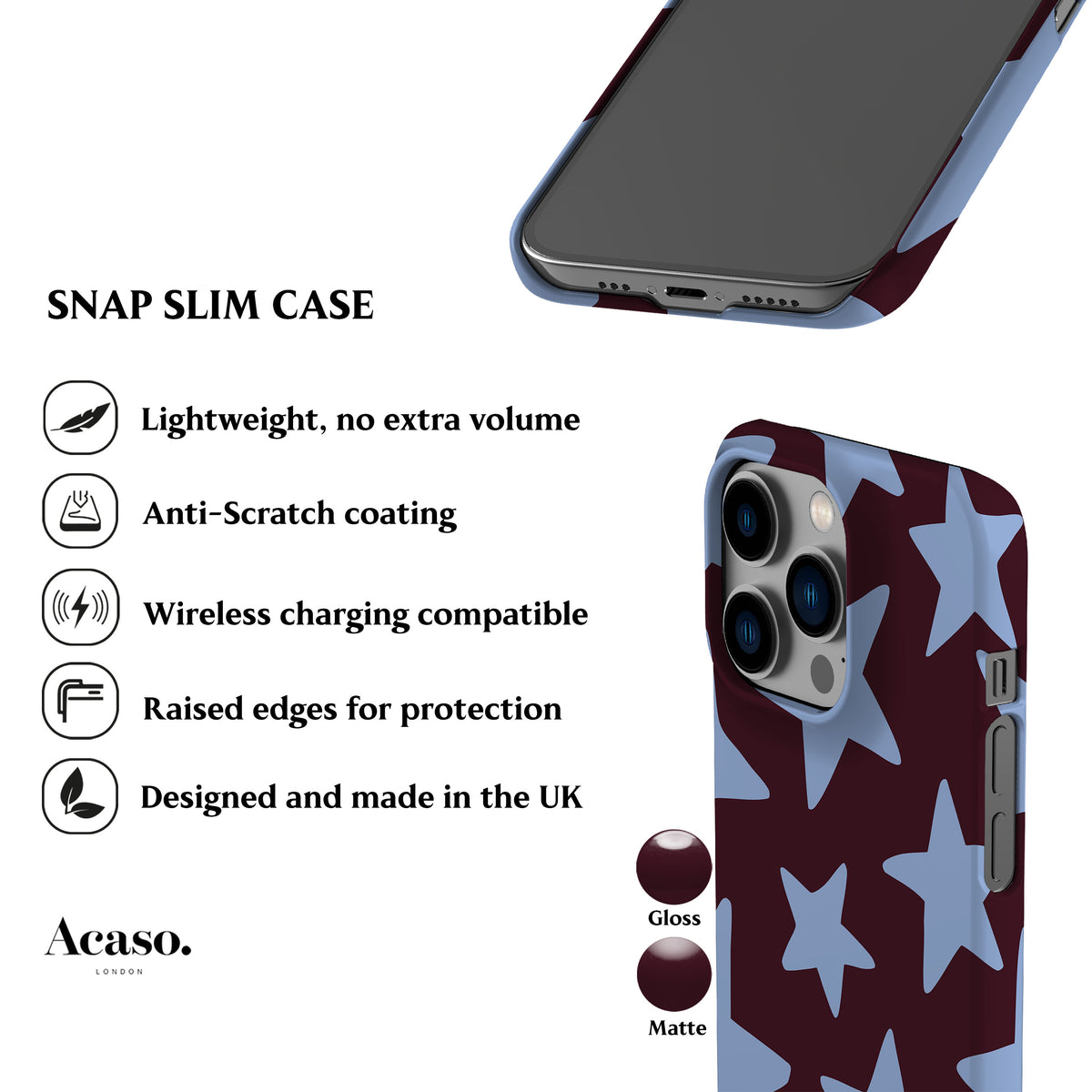 Big Wonky Stars Burgundy Blue Phone Case