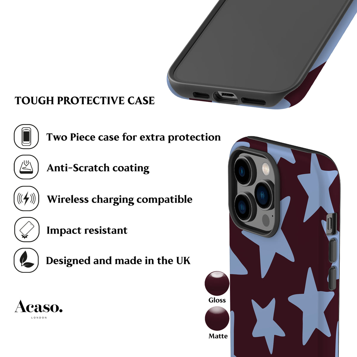 Big Wonky Stars Burgundy Blue Phone Case