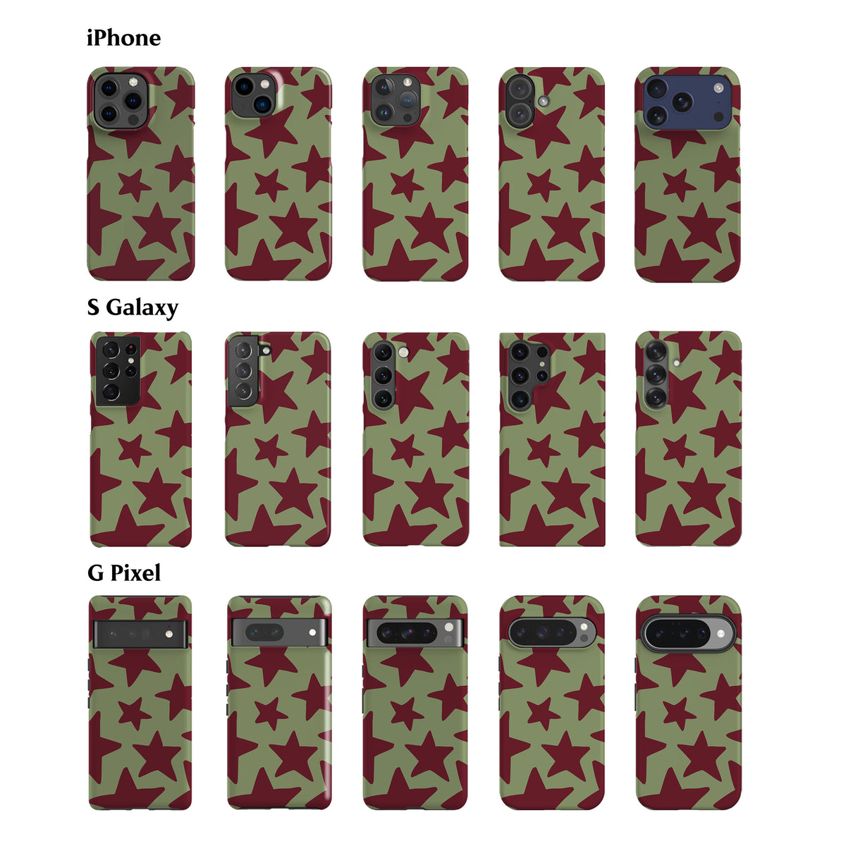 Big Wonky Stars Mint Maroon Phone Case