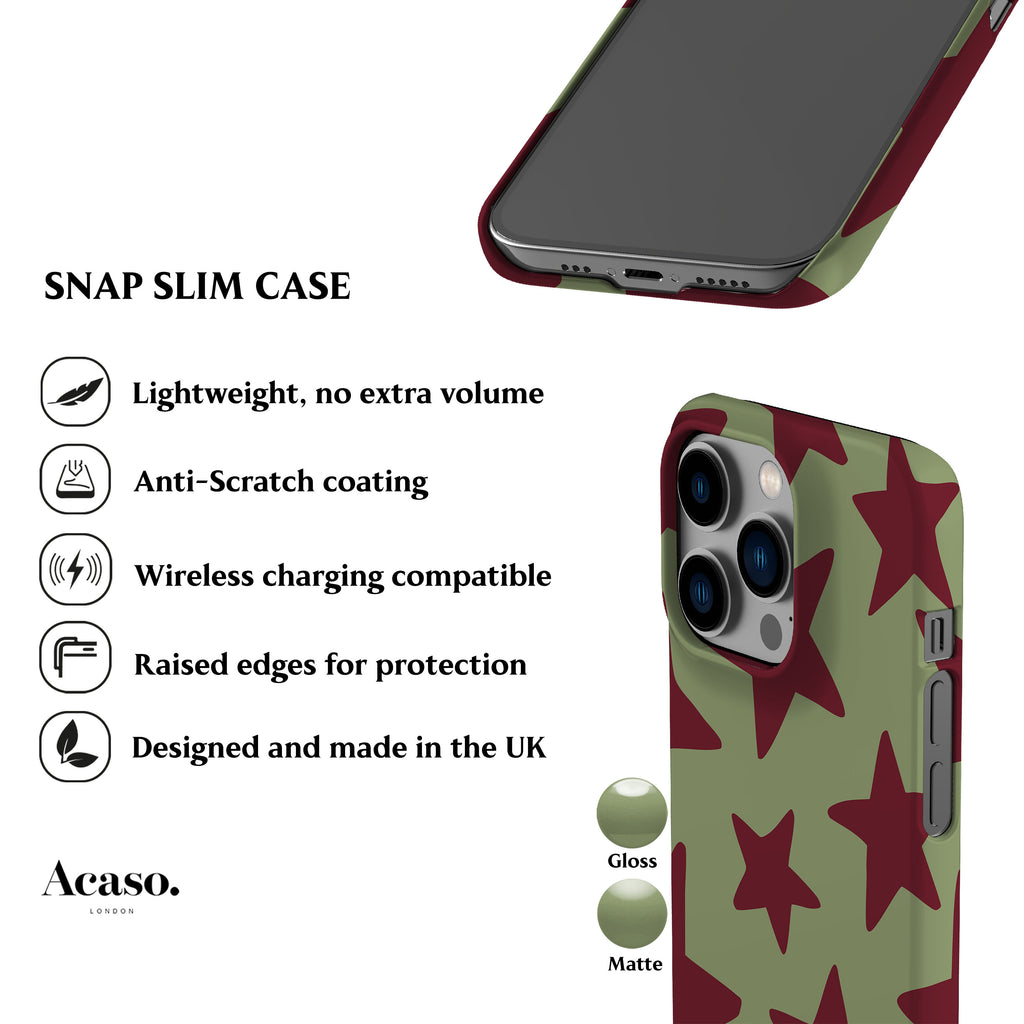 Big Wonky Stars Mint Maroon Phone Case