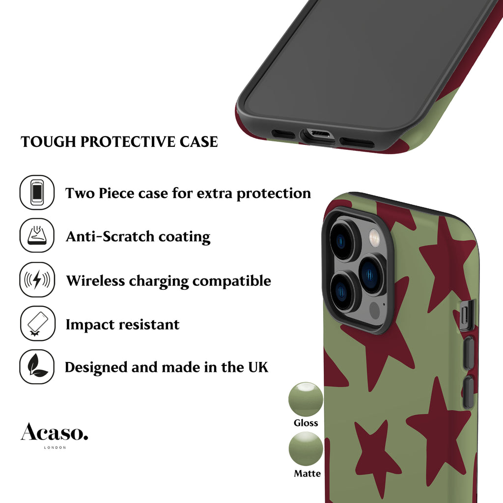 Big Wonky Stars Mint Maroon Phone Case