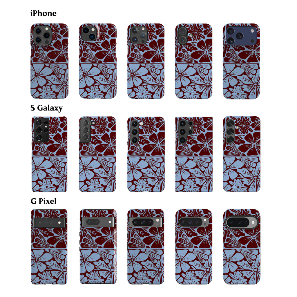 Blue Maroon Flowers Phone Case