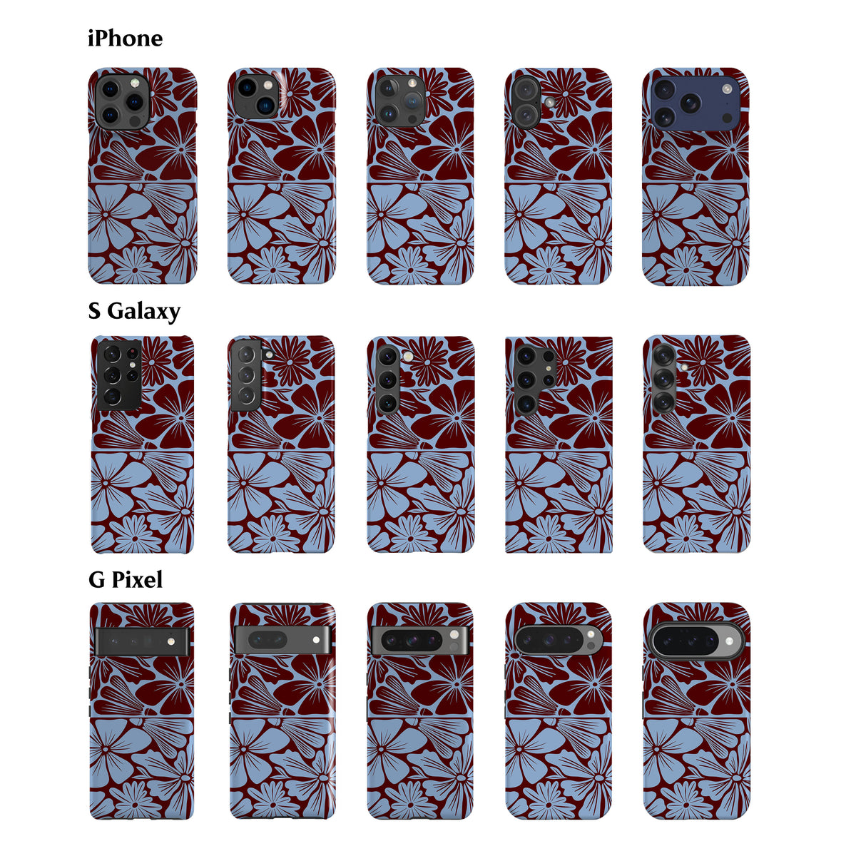 Blue Maroon Flowers Phone Case