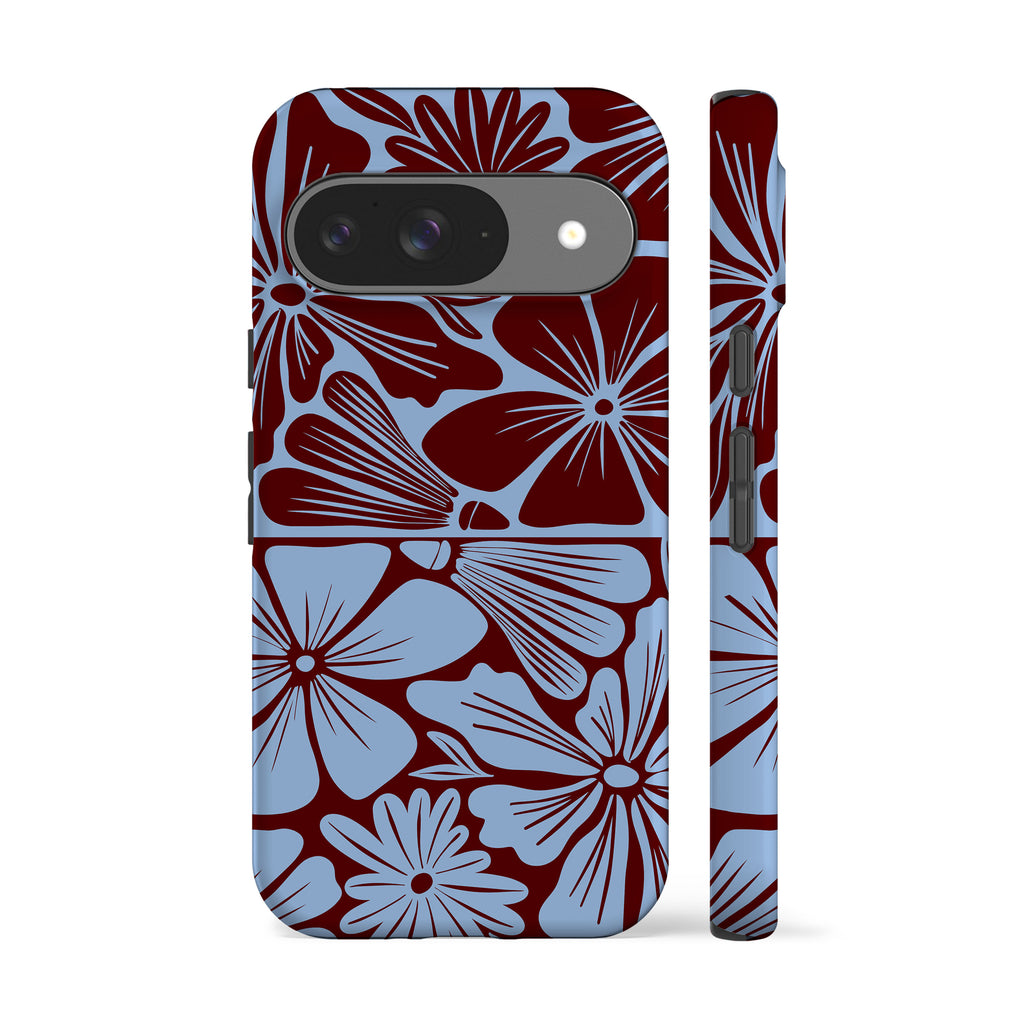 Blue Maroon Flowers Phone Case