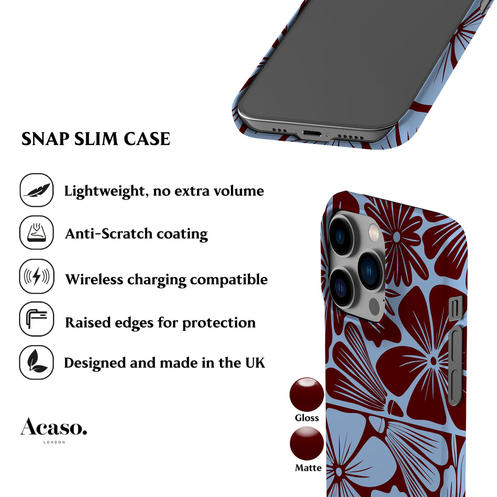 Blue Maroon Flowers Phone Case