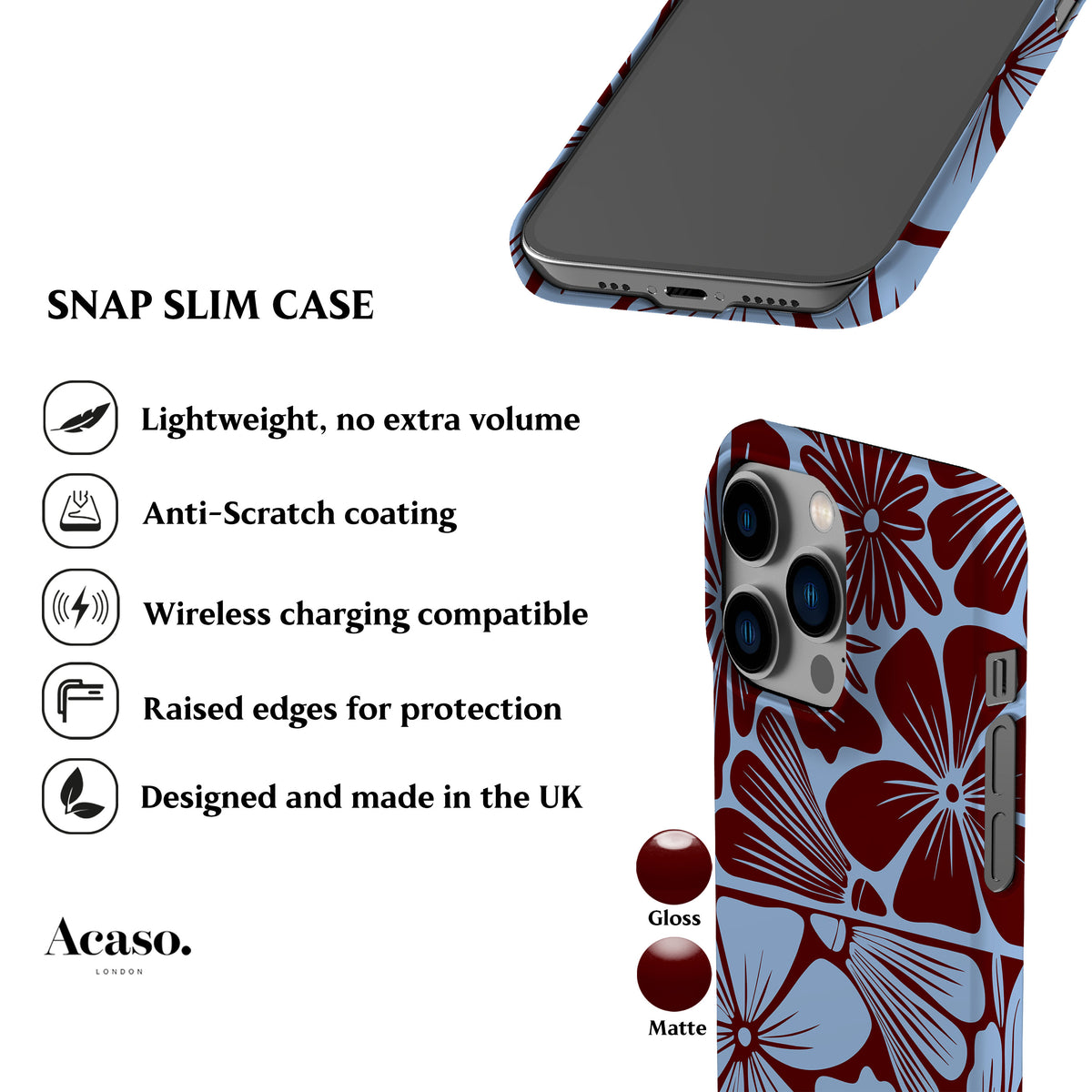 Blue Maroon Flowers Phone Case