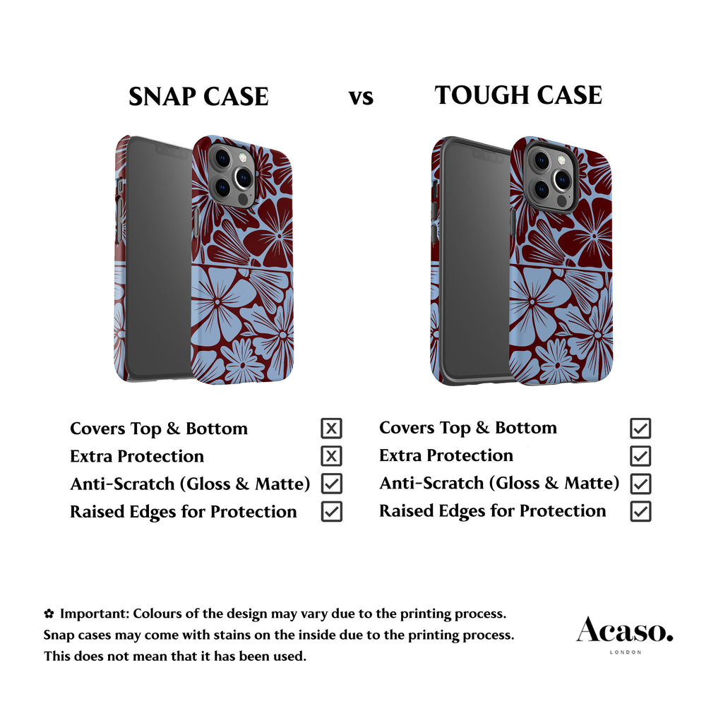 Blue Maroon Flowers Phone Case
