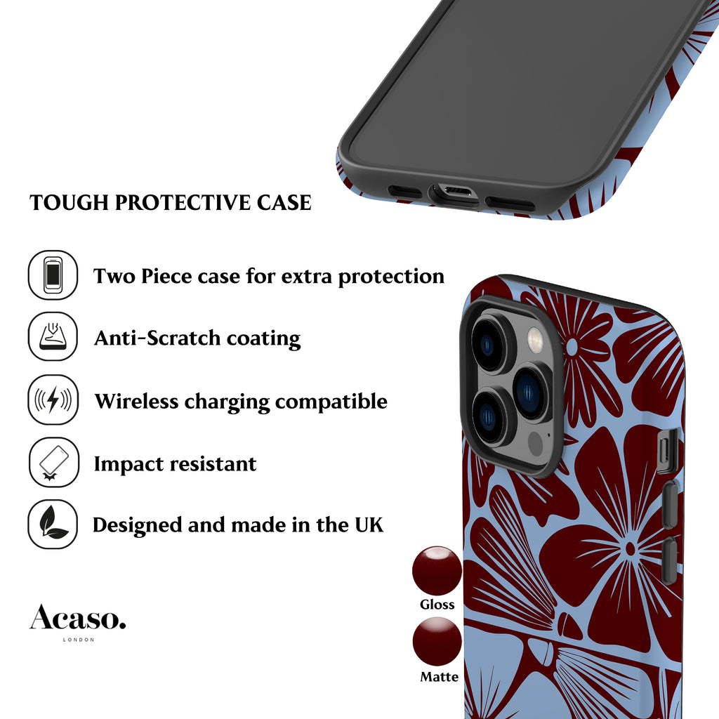 Blue Maroon Flowers Phone Case