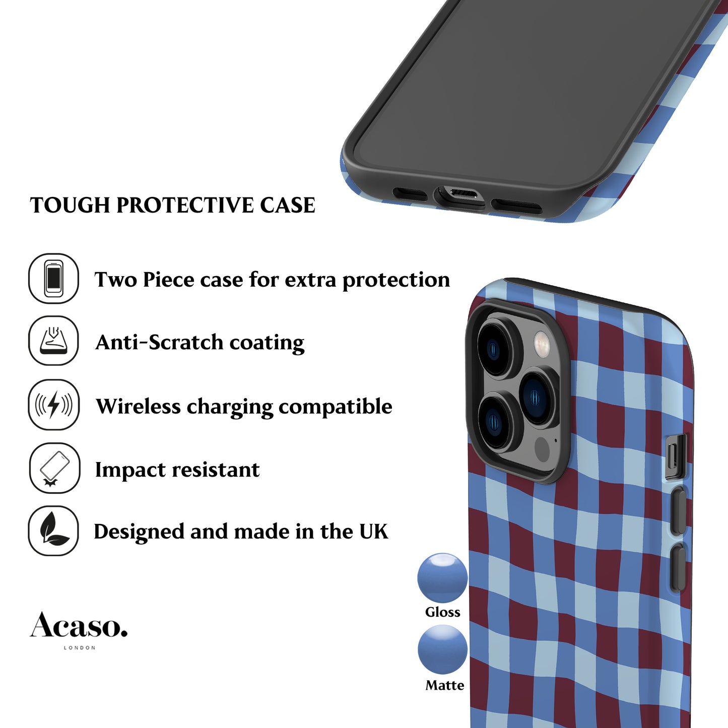 Blue Maroon Plaid Phone Case