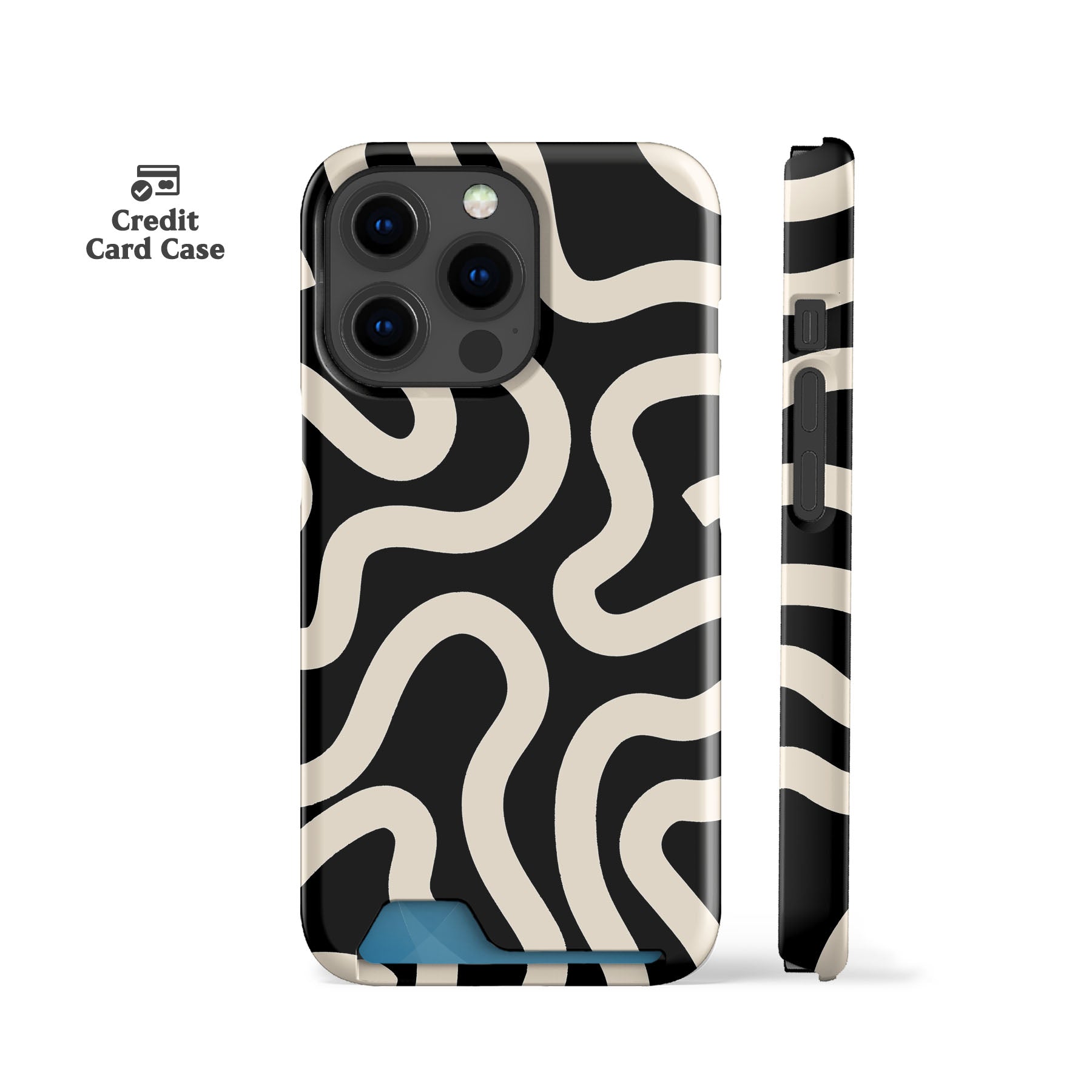 Boho Line Art Black Card Case