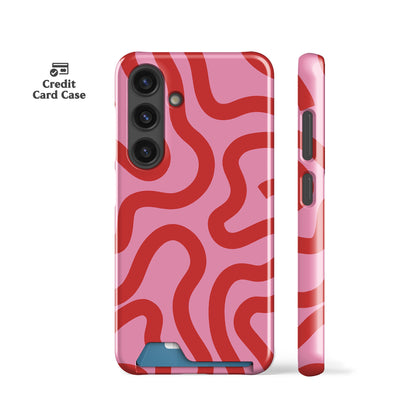 Boho Line Art Hot Pink Card Case