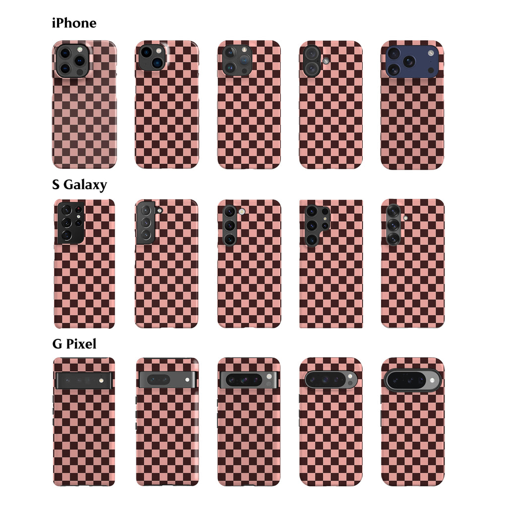 Brown Peach Checkered Phone Case