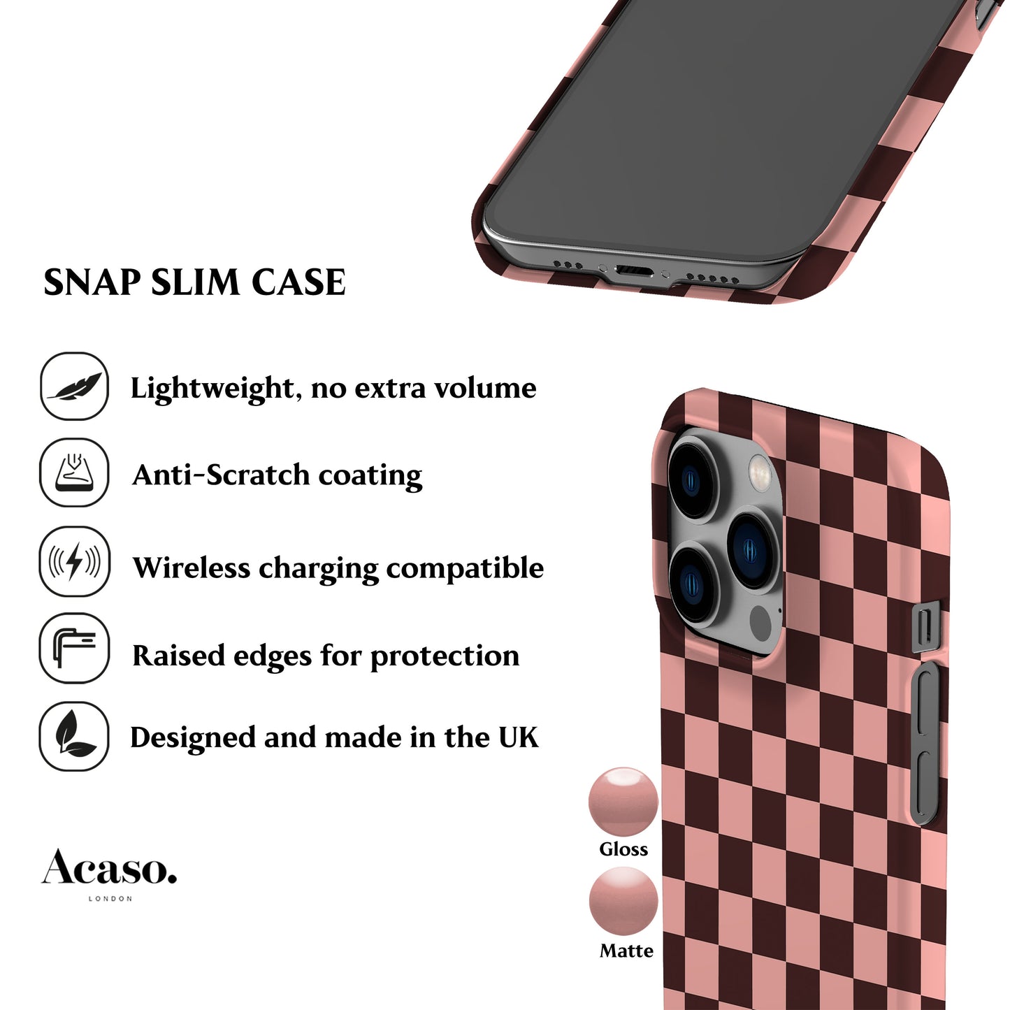 Brown Peach Checkered Phone Case