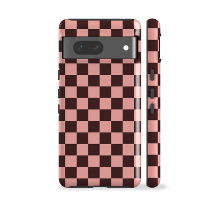 Brown Peach Checkered Phone Case