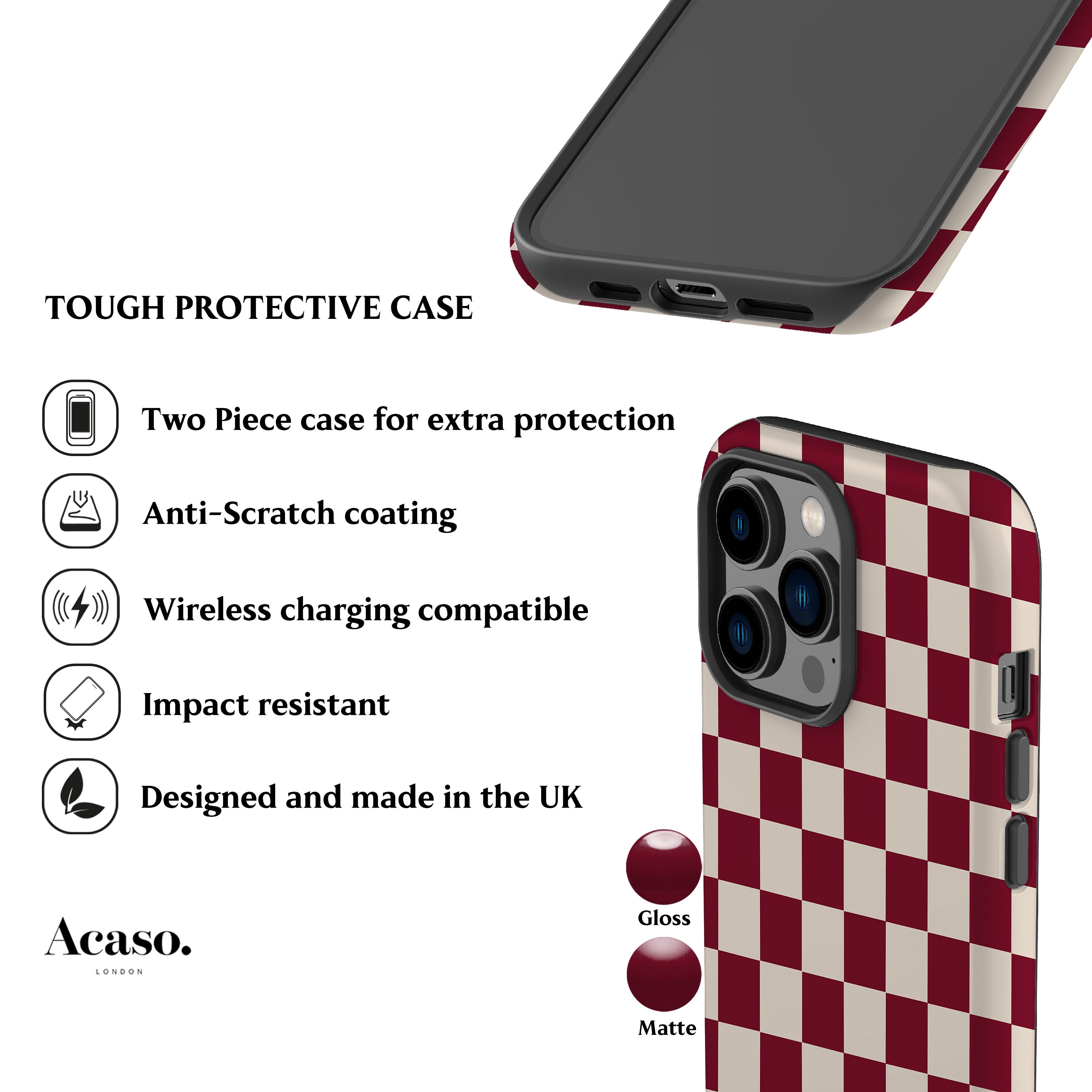 Burgundy Checkered Phone Case